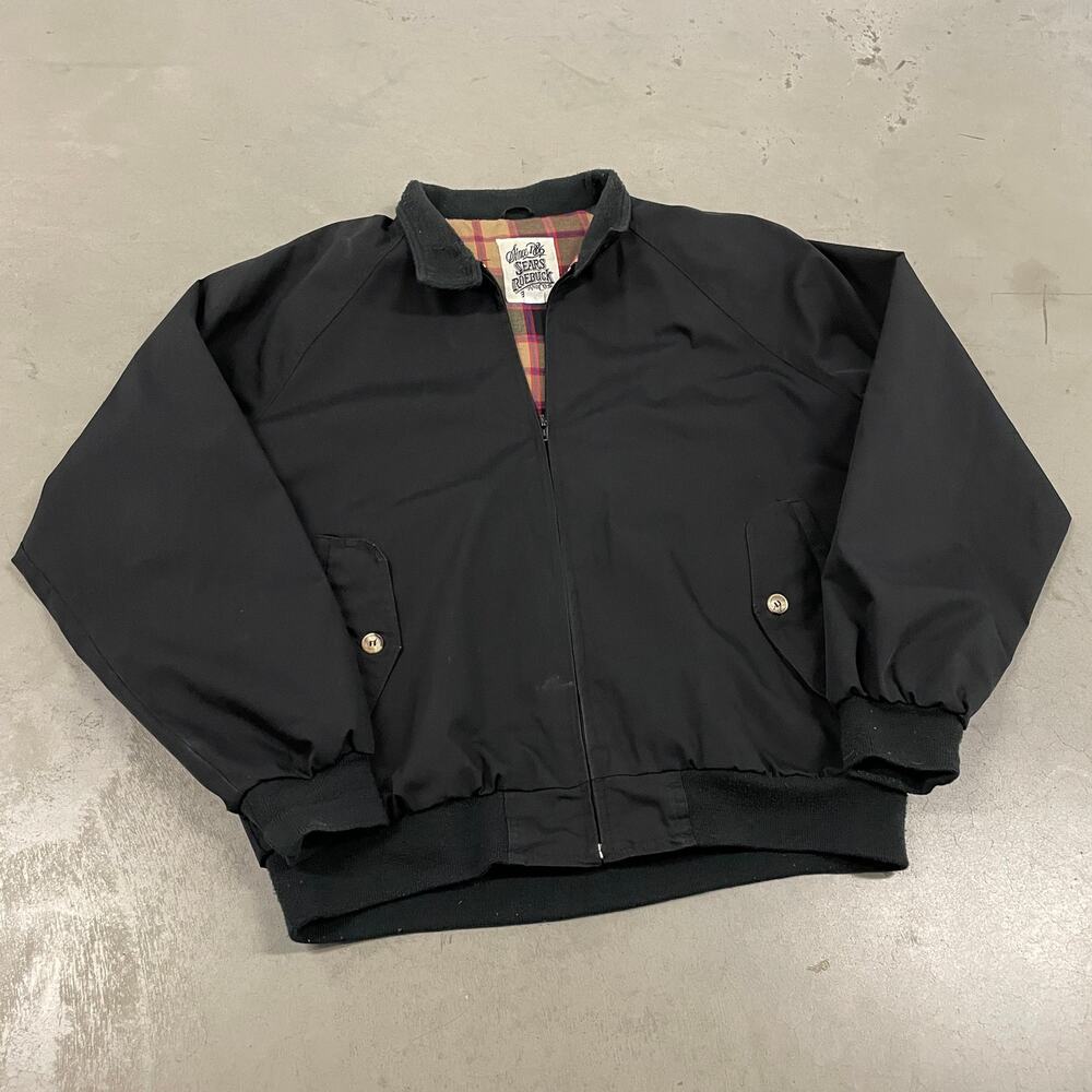 vintage 90s black flannel lined sears bomber jacket